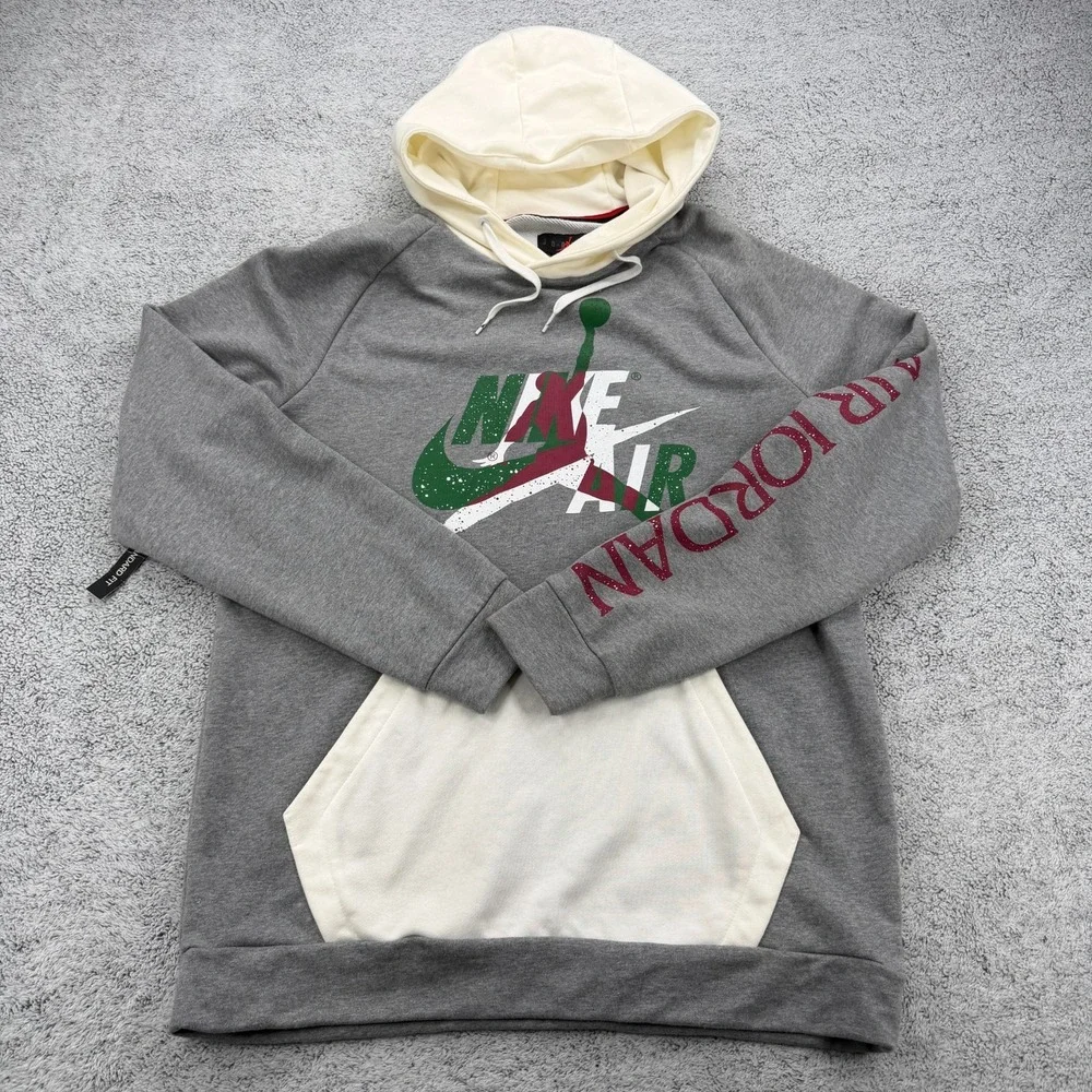 Nike Air Jordan Hoodie Mens Large Gray Jumpman Classic Spellout Logo Sweatshirt